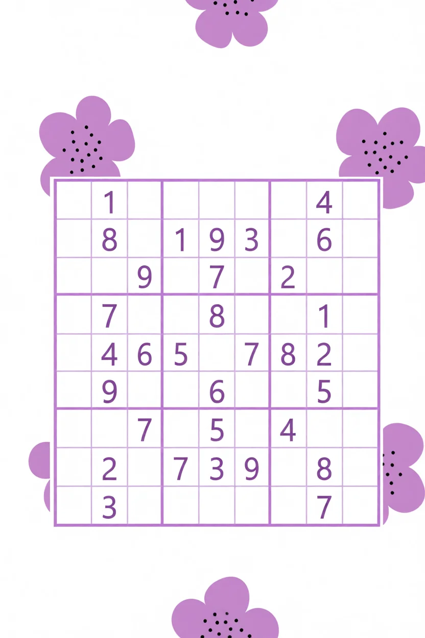 Sudoku Fu00e1cil para Imprimir com Flores Decorativas