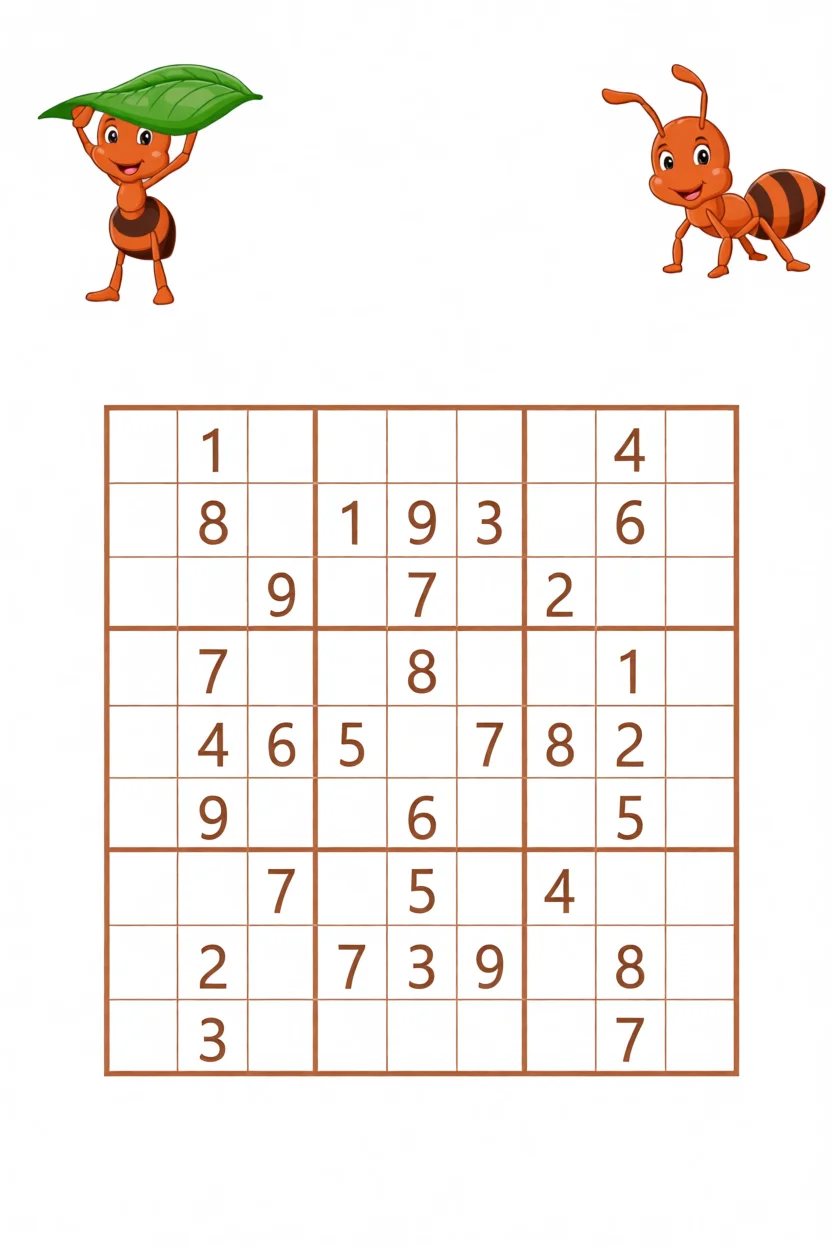 Sudoku Fu00e1cil com Formigas para Imprimir